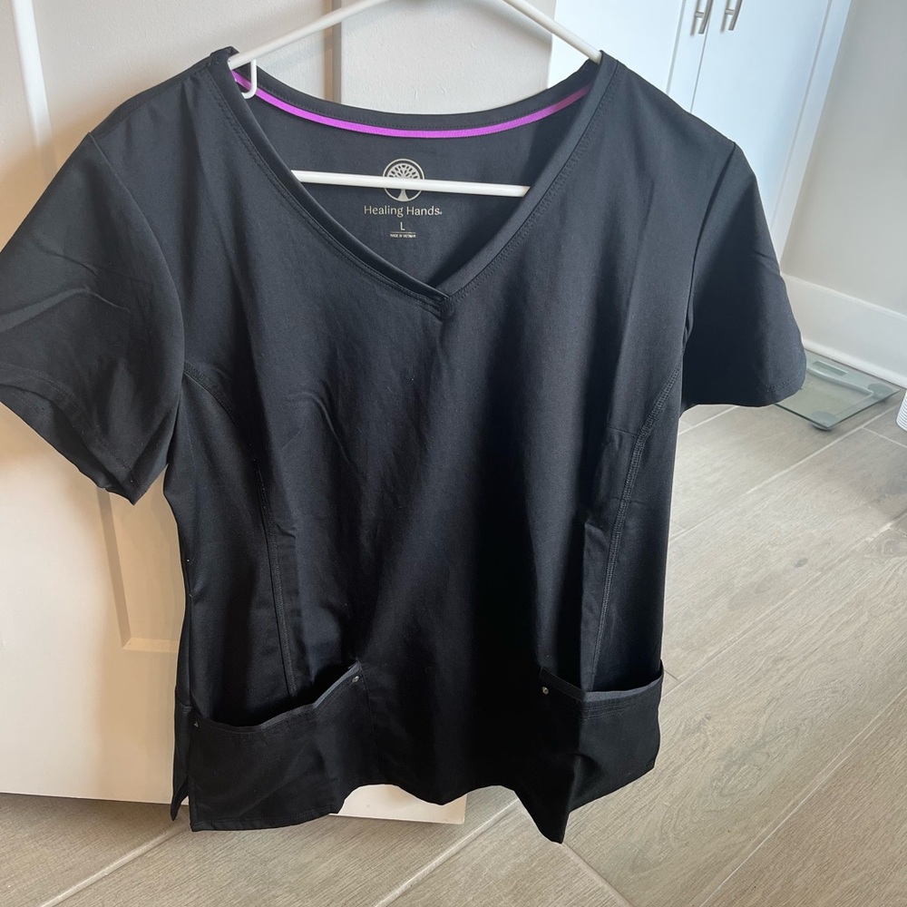 Healing Hands Black Scrub Top
